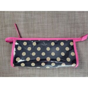 Kate Spade New York Polka Dot Cosmetic Bag Black Pink Clear Pouch Makeup Case